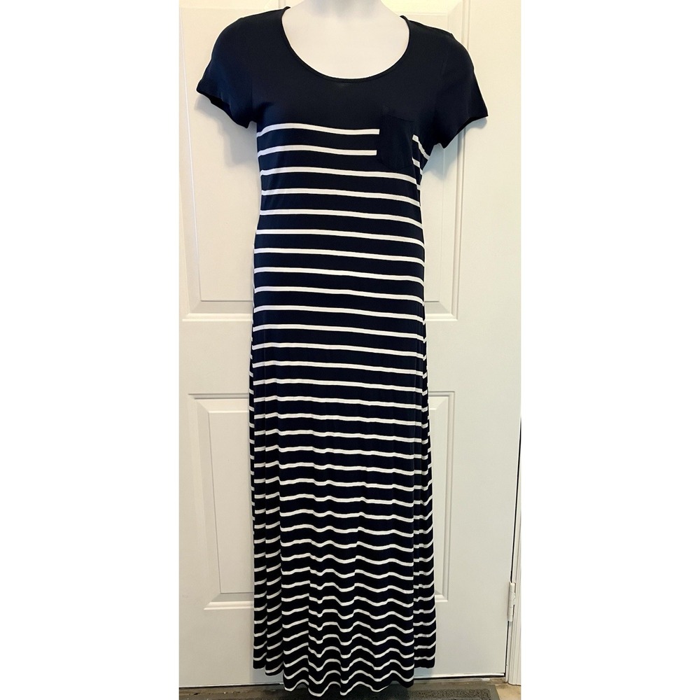 Fat Face Women's Navy Blue White Striped Casual Knit Maxi Dress Size 12
